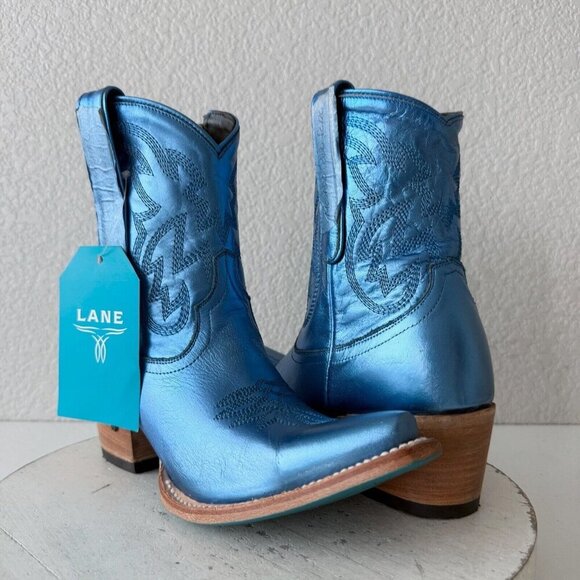 Lane SMOKESHOW Womens Cowboy Boots 7.5 Blue Leather Western Cowgirl Short Bootie - Picture 1 of 12